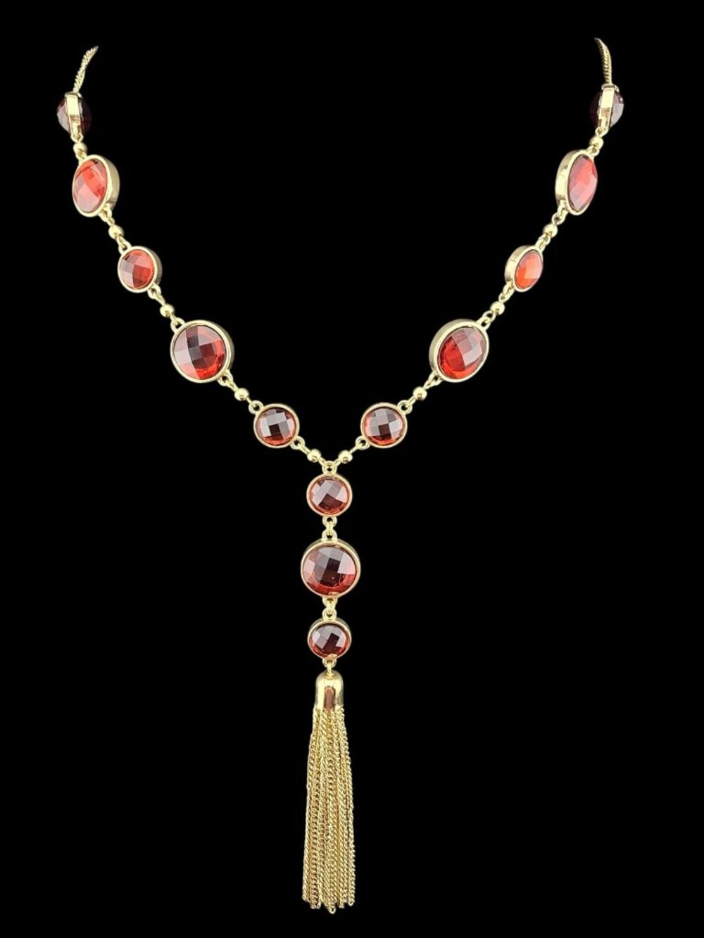 Banana Republic Faceted Red Stone "Y" Tassel Gold-Tone Tassel Bold Statement - Picture 1 of 9